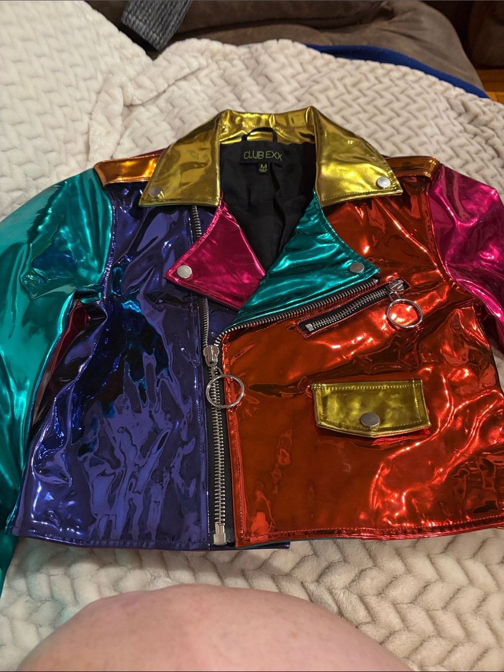 Womens Multicolor Metallic Moto Jacket Club EXX medium